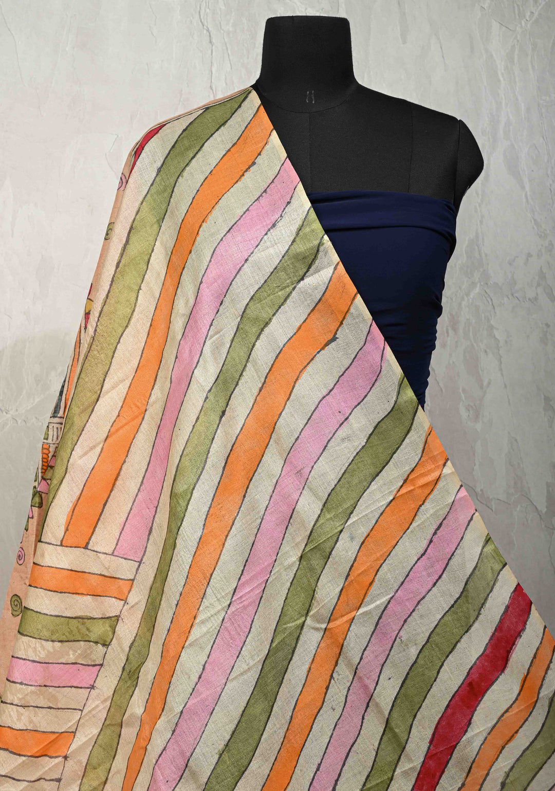 DUPATTA : Egyptian Theme Sandstone Authentic Pen Kalamkari on Pure Light Weight Tussar Silk