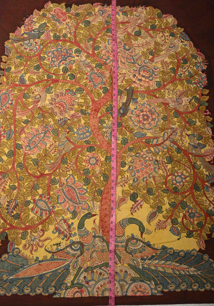 48 x 35 Tree of Life Intricate Theme : Authentic Pen Kalamkari Wall Mural on Fabric, Unframed