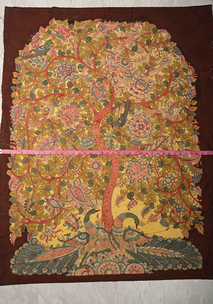 48 x 35 Tree of Life Intricate Theme : Authentic Pen Kalamkari Wall Mural on Fabric, Unframed