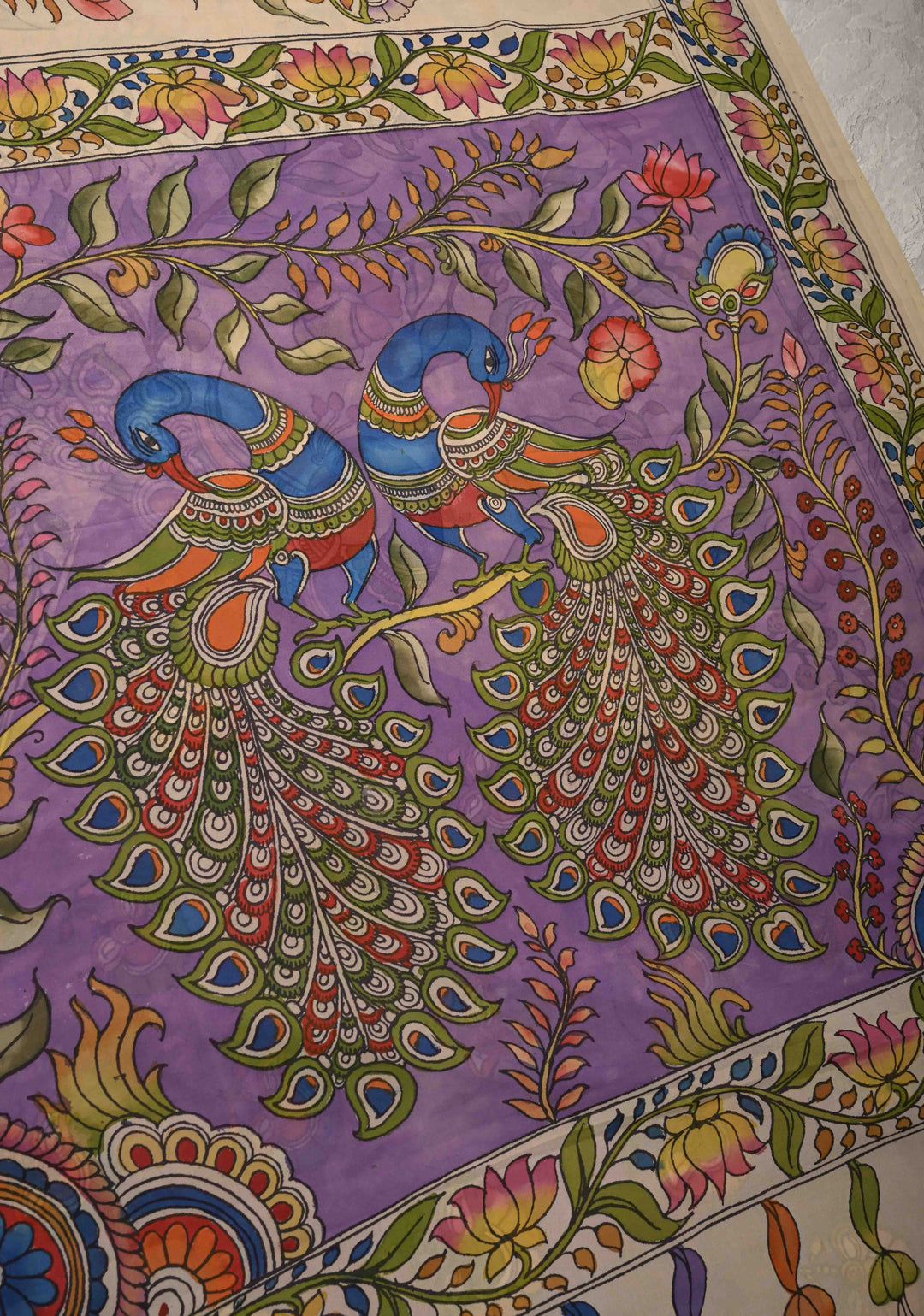 Panchvati Celestial Forest Theme :  Authentic Pen Kalamkari on Pure Banarasi Georgette Saree with Border | SILK MARK CERTIFIED