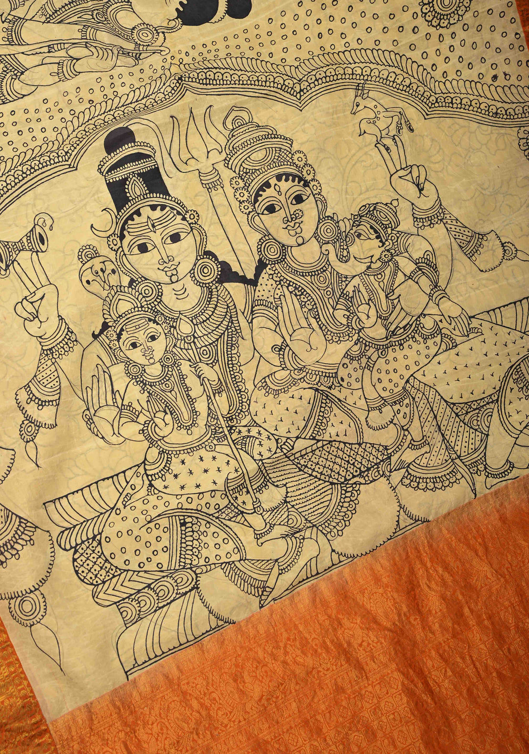 Stunning Gowri Kalyanam - Authentic Pen Kalamkari on Pure Kanjivaram Silk Saree with Zari Border | SILK MARK CERTIFIED