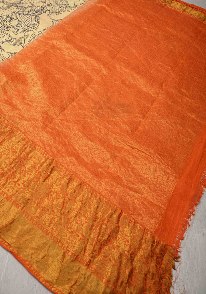 Stunning Gowri Kalyanam - Authentic Pen Kalamkari on Pure Kanjivaram Silk Saree with Zari Border | SILK MARK CERTIFIED