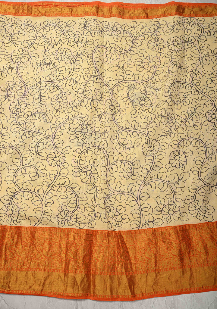 Stunning Gowri Kalyanam - Authentic Pen Kalamkari on Pure Kanjivaram Silk Saree with Zari Border | SILK MARK CERTIFIED