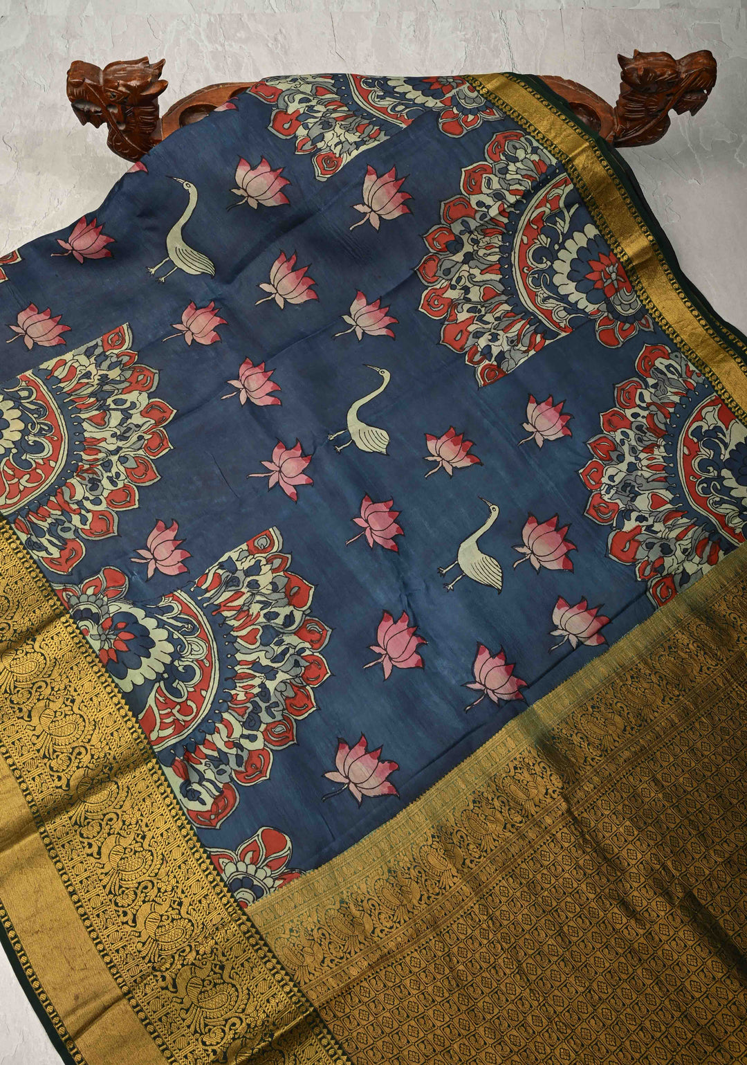 Moroccan Design : Authentic Pen Kalamkari on Pure Kanjivaram Silk Saree with Zari Border | SILK MARK CERTIFIED
