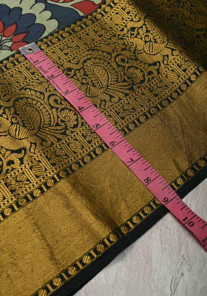 Moroccan Design : Authentic Pen Kalamkari on Pure Kanjivaram Silk Saree with Zari Border | SILK MARK CERTIFIED