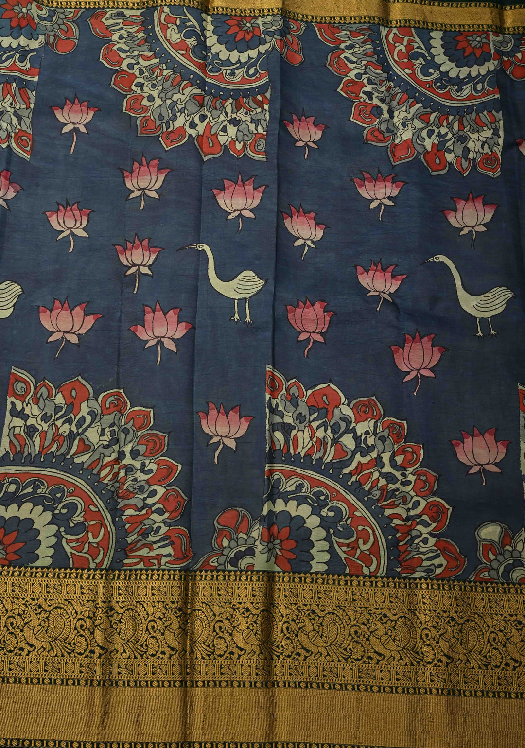Moroccan Design : Authentic Pen Kalamkari on Pure Kanjivaram Silk Saree with Zari Border | SILK MARK CERTIFIED