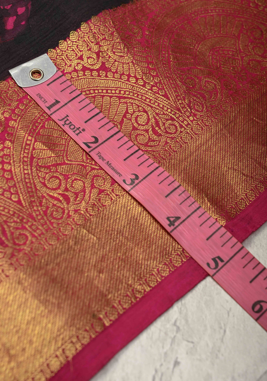 Hibiscus and Koyal Design : Black Authentic Pen Kalamkari on Pure Kanjivaram Silk Saree with Zari Buttas and Border | SILK MARK CERTIFIED