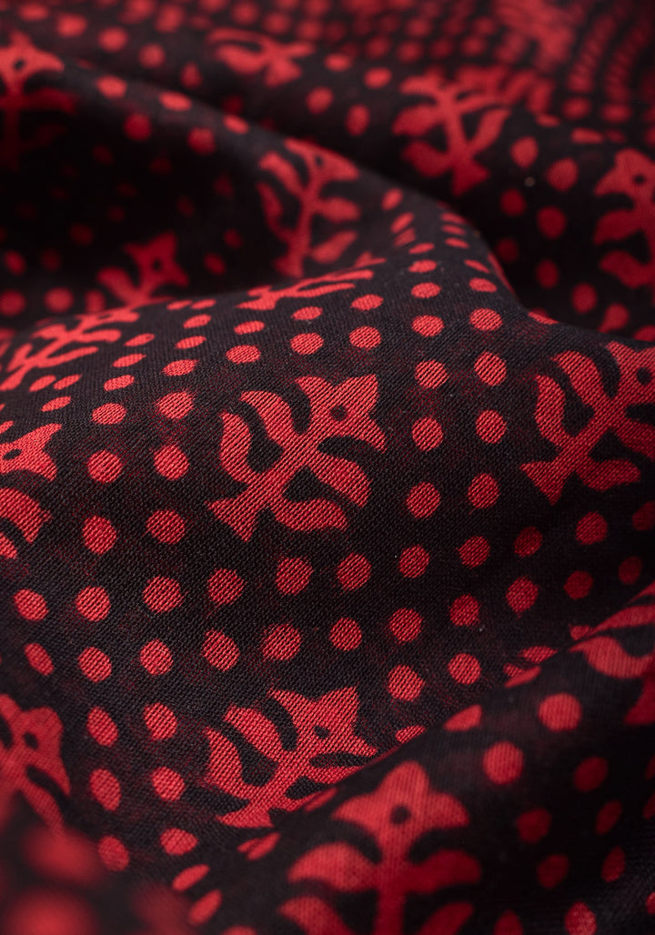 Bagh Hand block Print on Chanderi Cotton Saree in Black and Red
