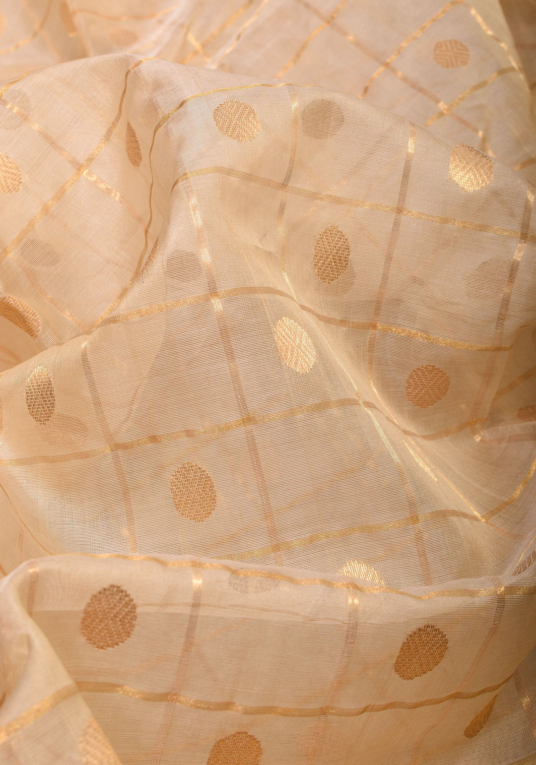 Ivory and Gold Chanderi Silk Saree with Zari checks and Buttas