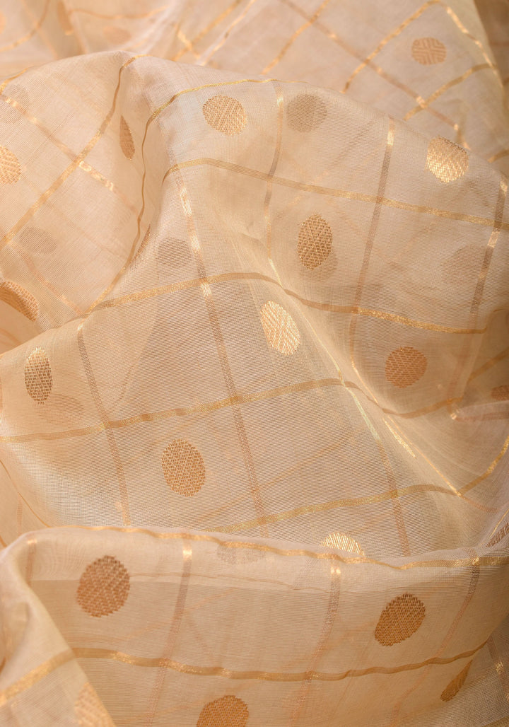 Ivory and Gold Chanderi Silk Saree with Zari checks and Buttas