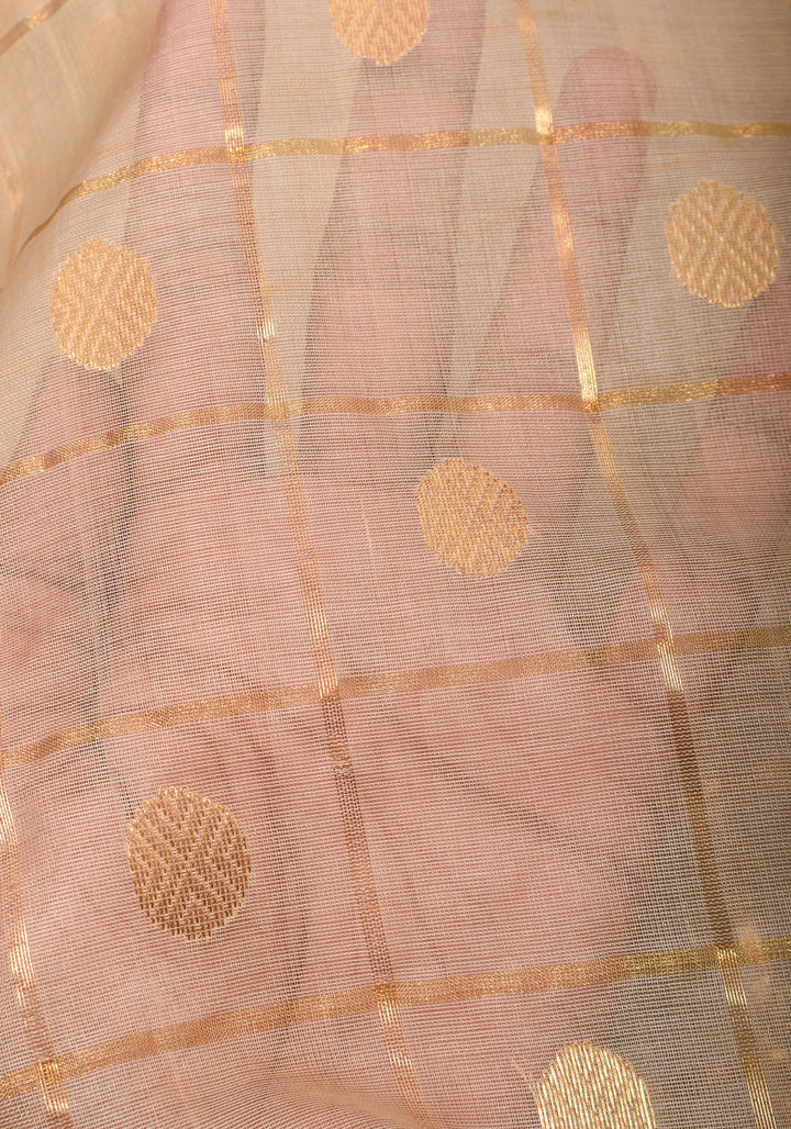 Ivory and Gold Chanderi Silk Saree with Zari checks and Buttas