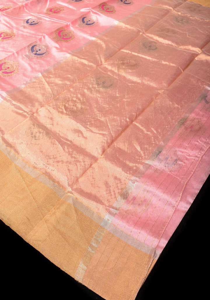 Elegant Rose Pink Chanderi Saree with Meenakari Chand Damask Motifs and  Zari Border