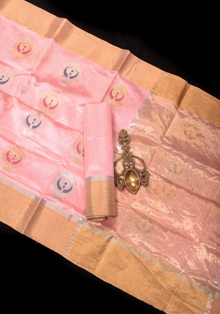 Elegant Rose Pink Chanderi Saree with Meenakari Chand Damask Motifs and  Zari Border