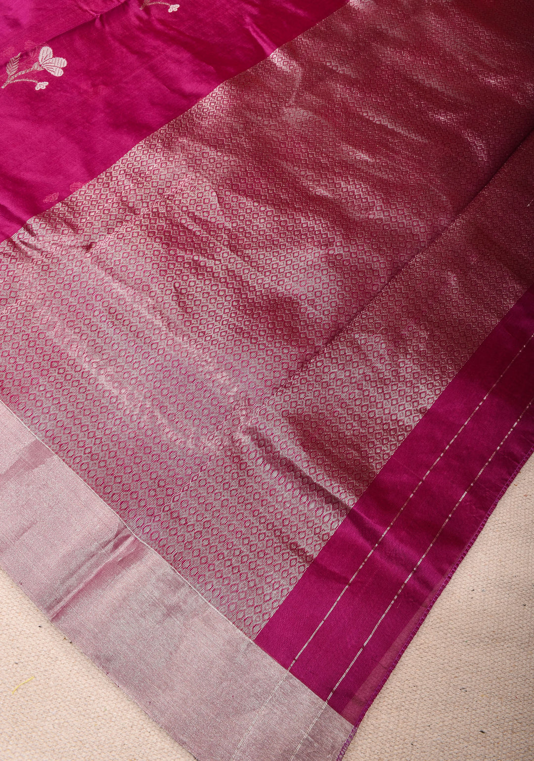 Magenta Chanderi Silk Saree with Floral Buttas and Zari Border