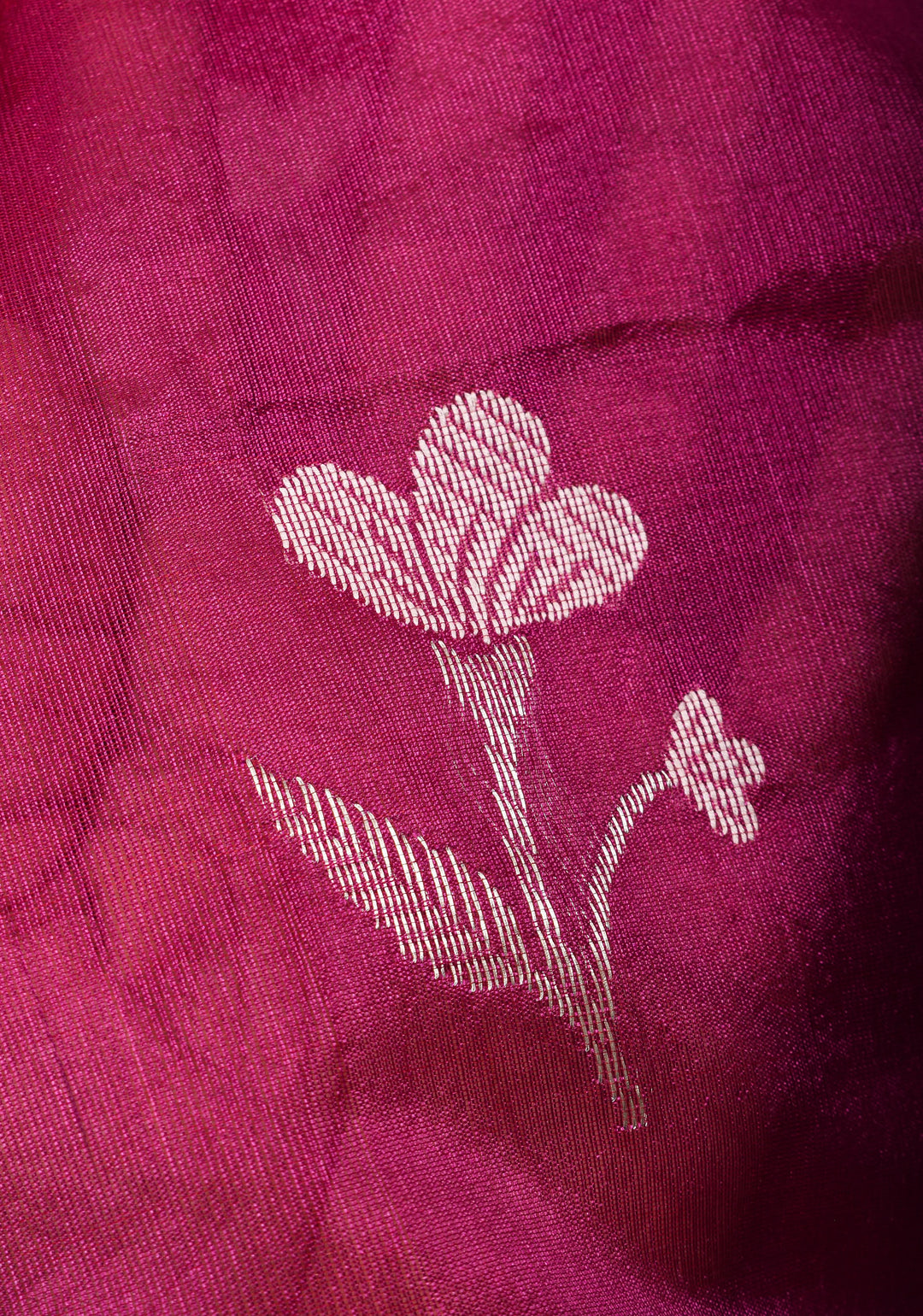 Magenta Chanderi Silk Saree with Floral Buttas and Zari Border