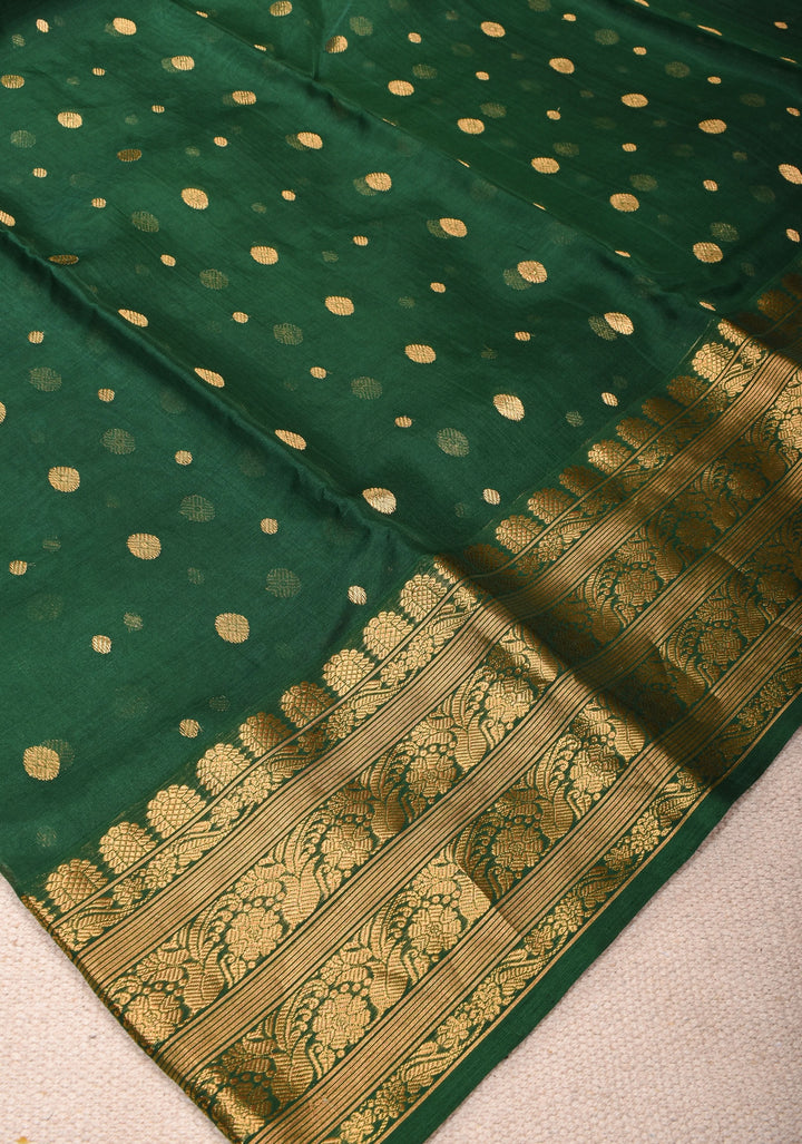 Exquisite Hunter Green Chanderi Silk Saree with Zari Buttas