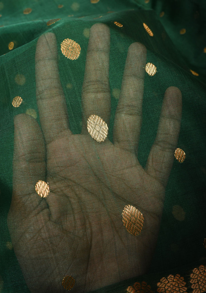 Exquisite Hunter Green Chanderi Silk Saree with Zari Buttas