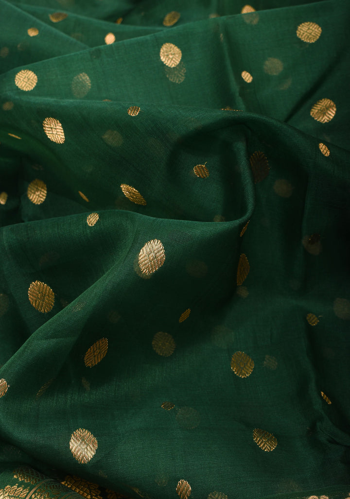 Exquisite Hunter Green Chanderi Silk Saree with Zari Buttas