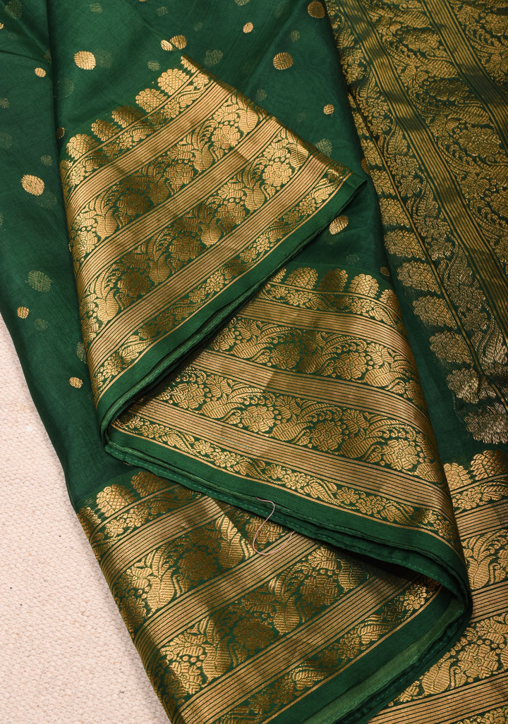 Exquisite Hunter Green Chanderi Silk Saree with Zari Buttas