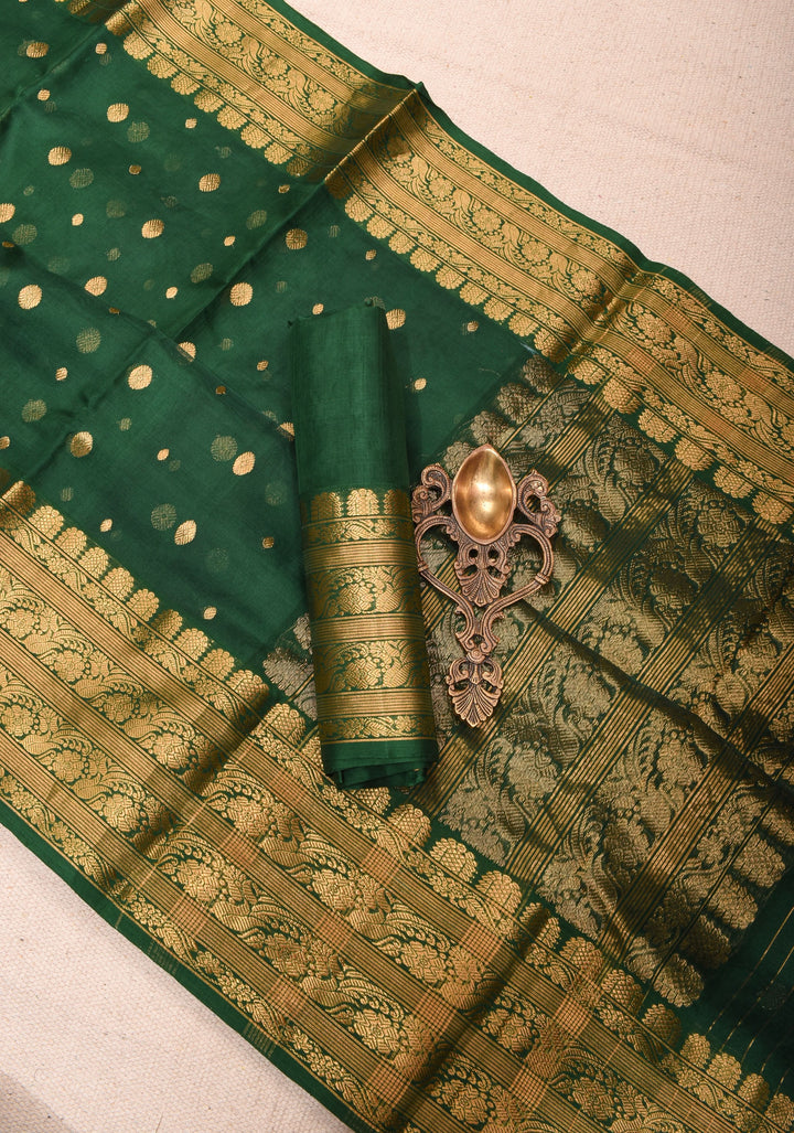 Exquisite Hunter Green Chanderi Silk Saree with Zari Buttas