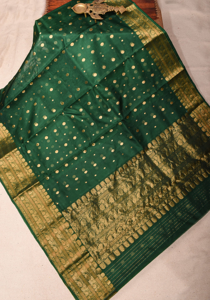 Exquisite Hunter Green Chanderi Silk Saree with Zari Buttas