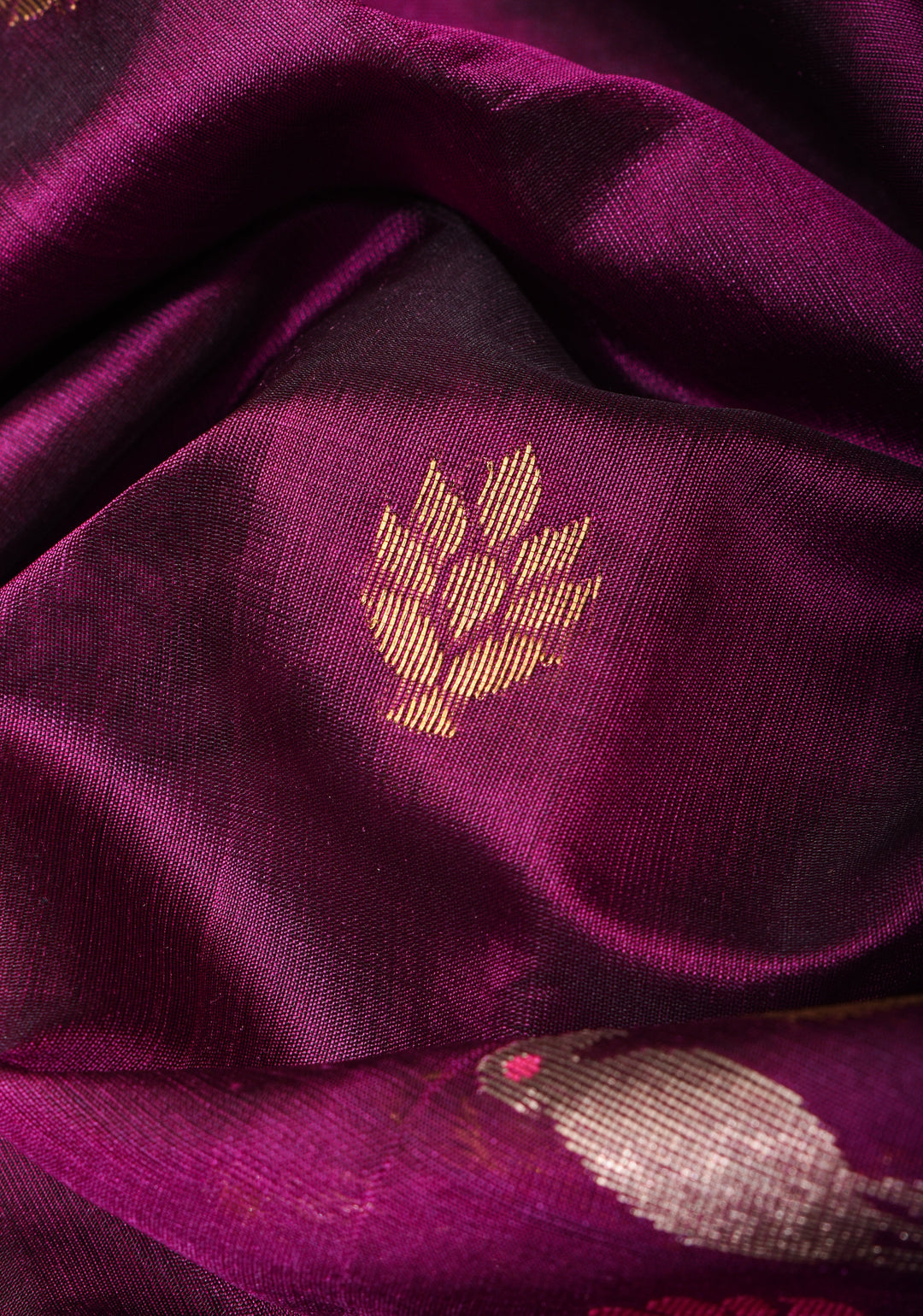 Plum Chanderi Silk Saree with Peacock and Floral Motifs Meenakari weave and Elegant Zari Border