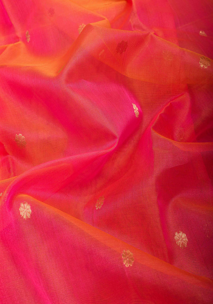 Pink Dual tone Chanderi Silk Saree with Chunri Buttas and Zari Borders