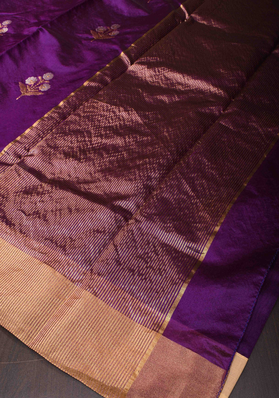 Purple Chanderi Silk Saree with Alfi Floral Motifs and Zari Border