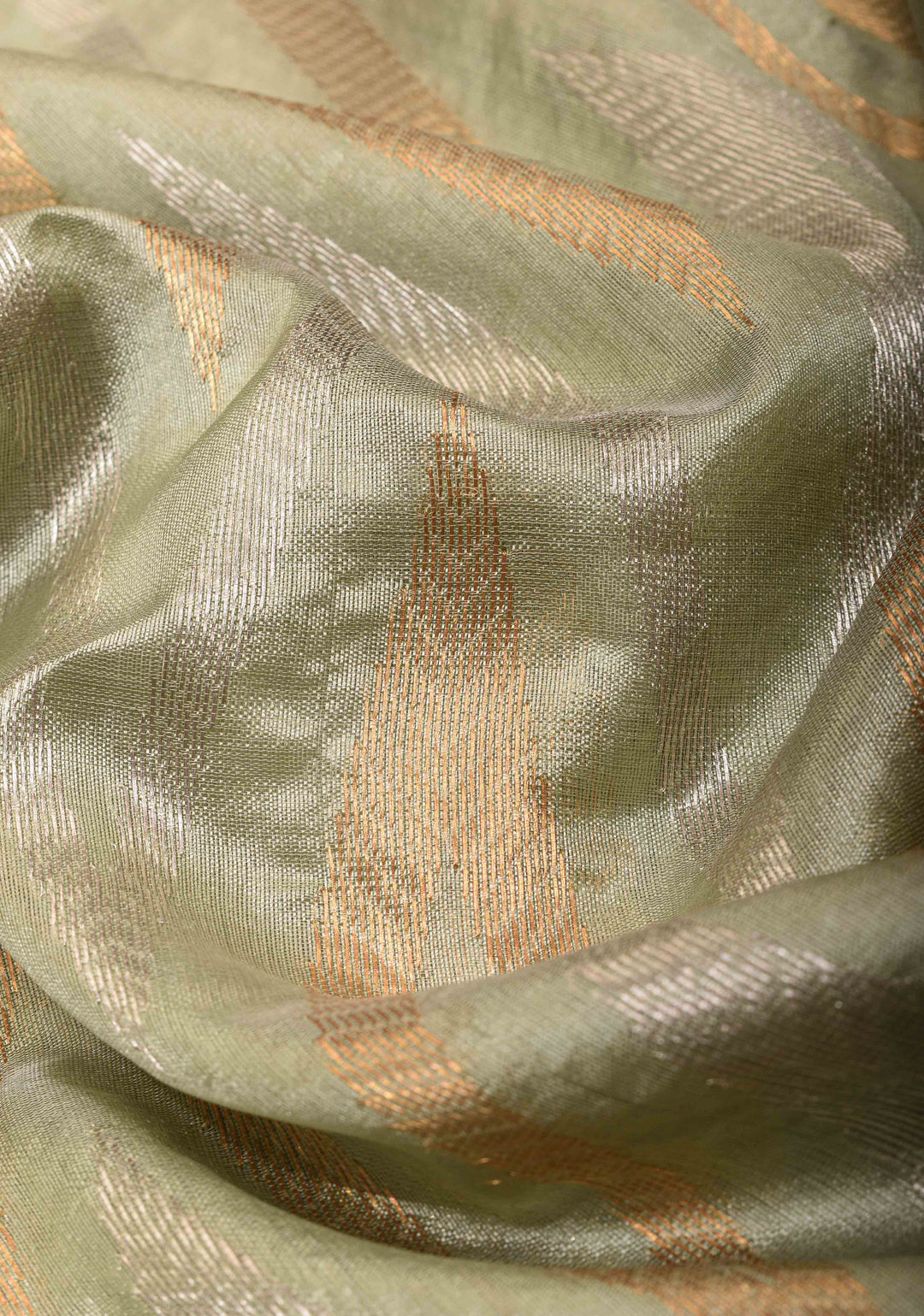 Chanderi Silk Saree in Sage Green with Sona Rupa Zari Chevron pattern