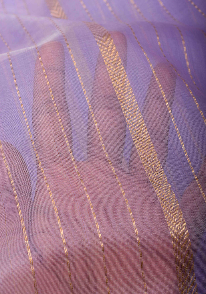 Stunning Vertical Striped Chanderi Silk Saree in Vibrant Purple with a Rich Red Zari Border