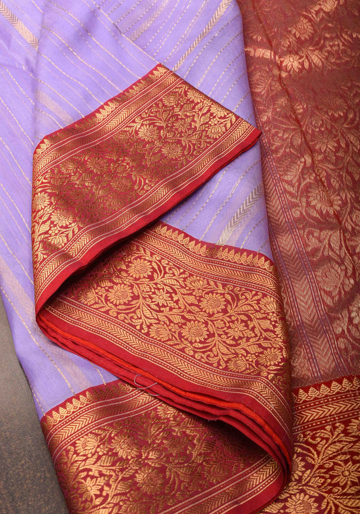 Stunning Vertical Striped Chanderi Silk Saree in Vibrant Purple with a Rich Red Zari Border