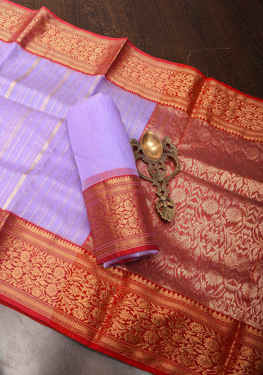 Stunning Vertical Striped Chanderi Silk Saree in Vibrant Purple with a Rich Red Zari Border