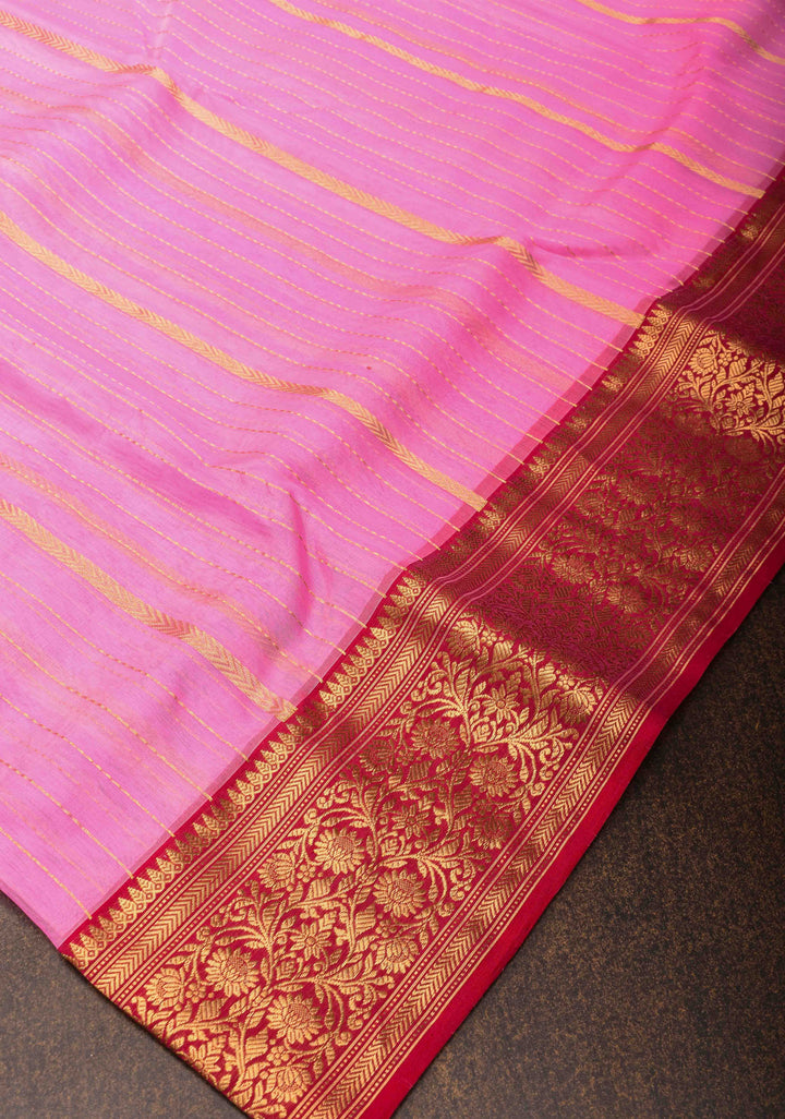 Stunning Striped Chanderi Silk Saree in Pink  Dual Tone