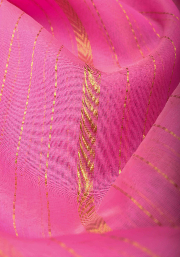 Stunning Striped Chanderi Silk Saree in Pink  Dual Tone