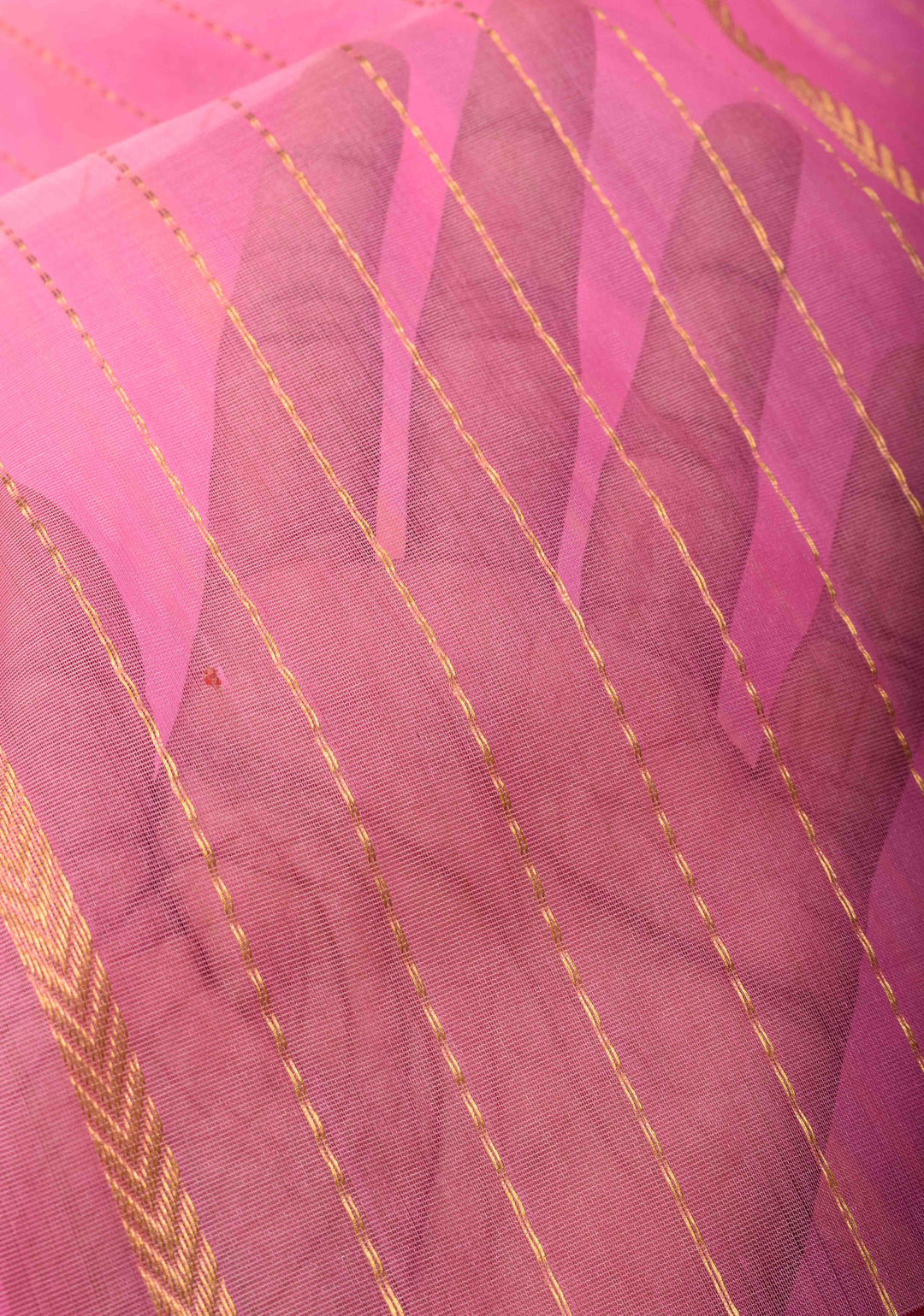 Stunning Striped Chanderi Silk Saree in Pink  Dual Tone