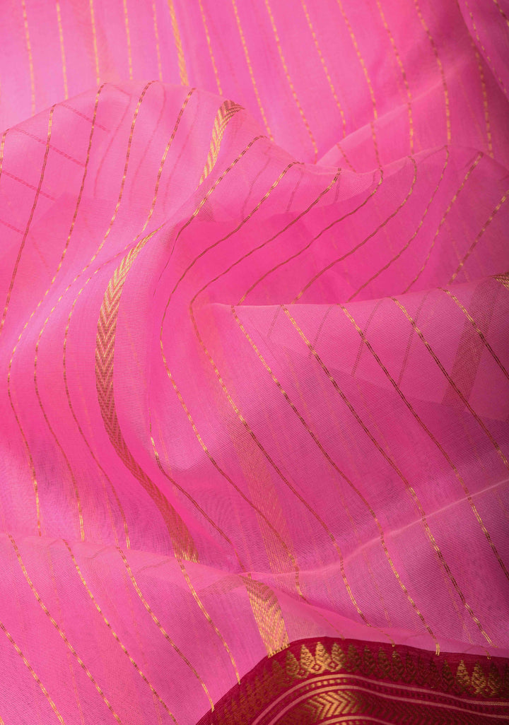Stunning Striped Chanderi Silk Saree in Pink  Dual Tone