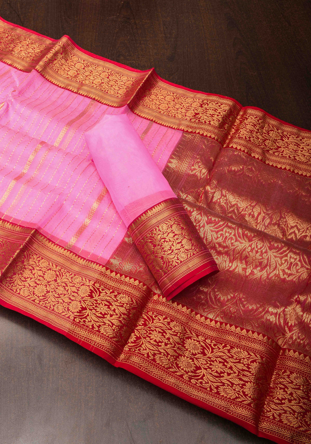 Stunning Striped Chanderi Silk Saree in Pink  Dual Tone