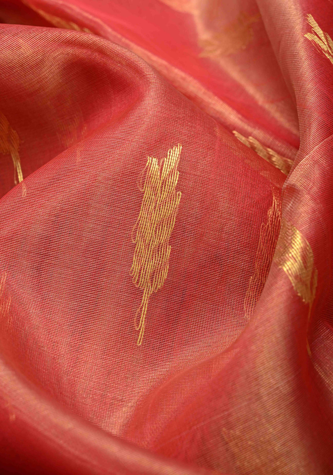Vermillion Tissue Chanderi Silk Saree with Floral Buttas and Zari Borders