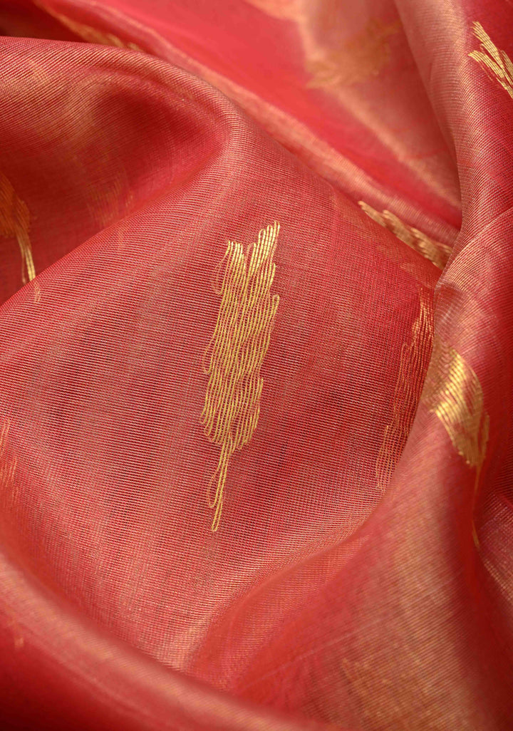 Vermillion Tissue Chanderi Silk Saree with Floral Buttas and Zari Borders