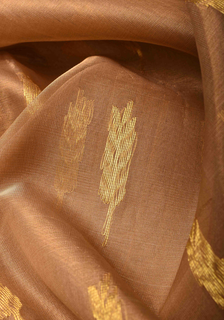 Beige Tissue Chanderi Silk Saree with Floral Buttas and Contrast Zari Borders