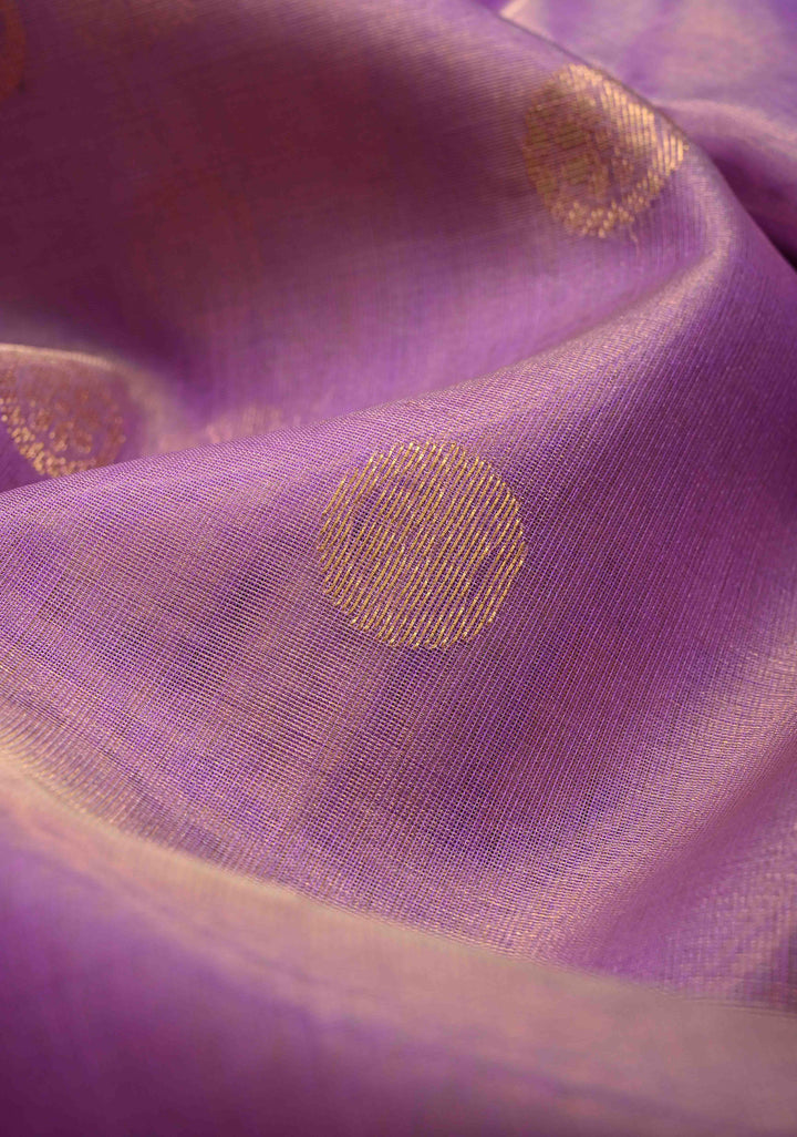 Lavender Tissue Chanderi Silk Saree with Floral Buttas and Contrast Zari Borders