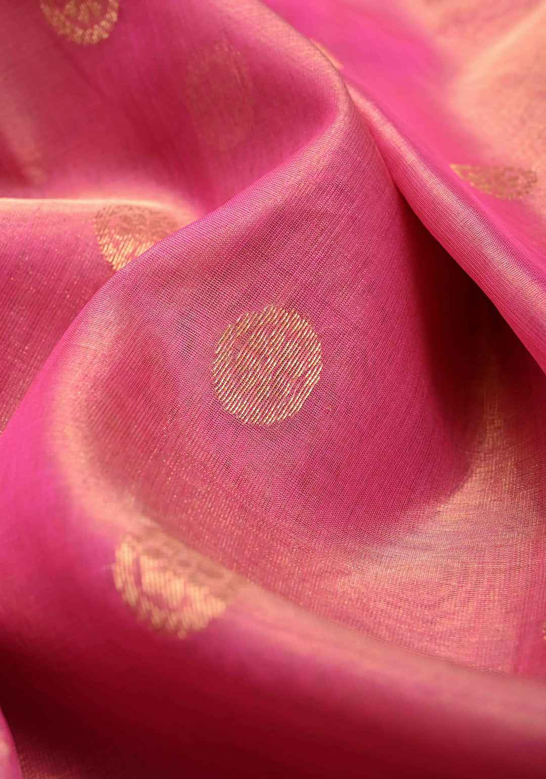 Pink Tissue Chanderi Silk Saree with Floral Buttas and Contrast Zari Borders