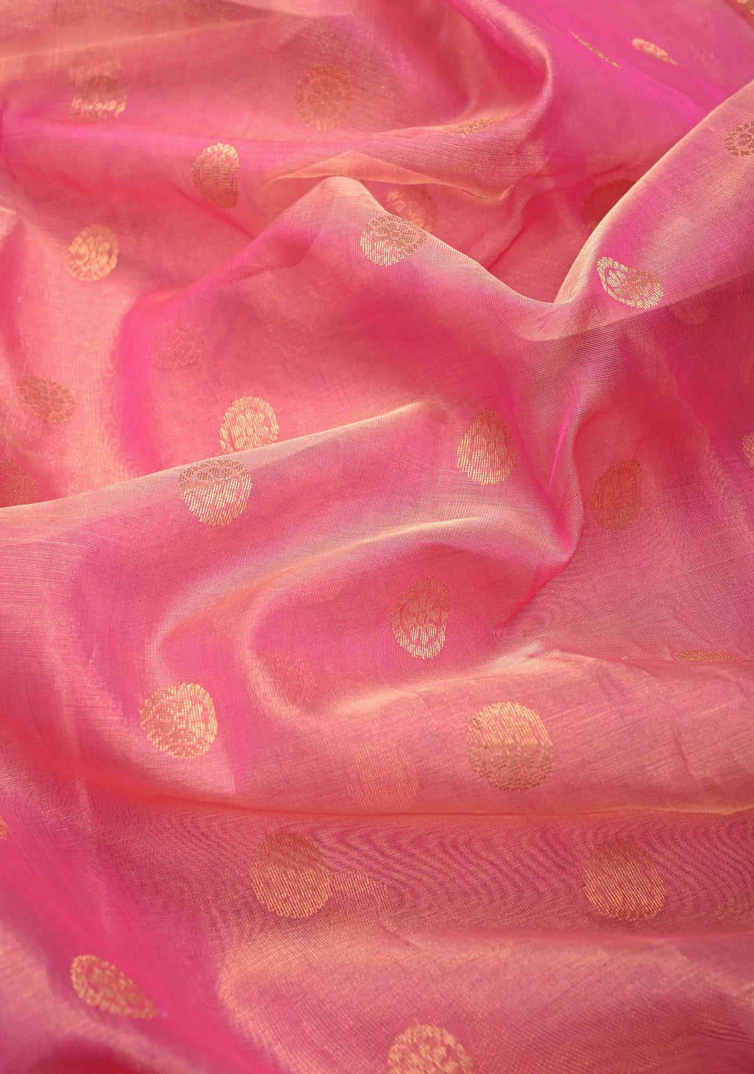 Pink Tissue Chanderi Silk Saree with Floral Buttas and Contrast Zari Borders