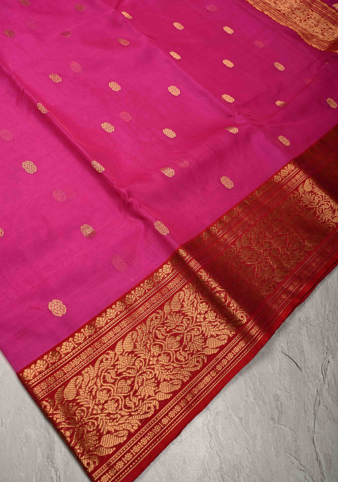 Chanderi Silk Saree in Red with Zari Buttas and Contrast Zari Borders (Copy)