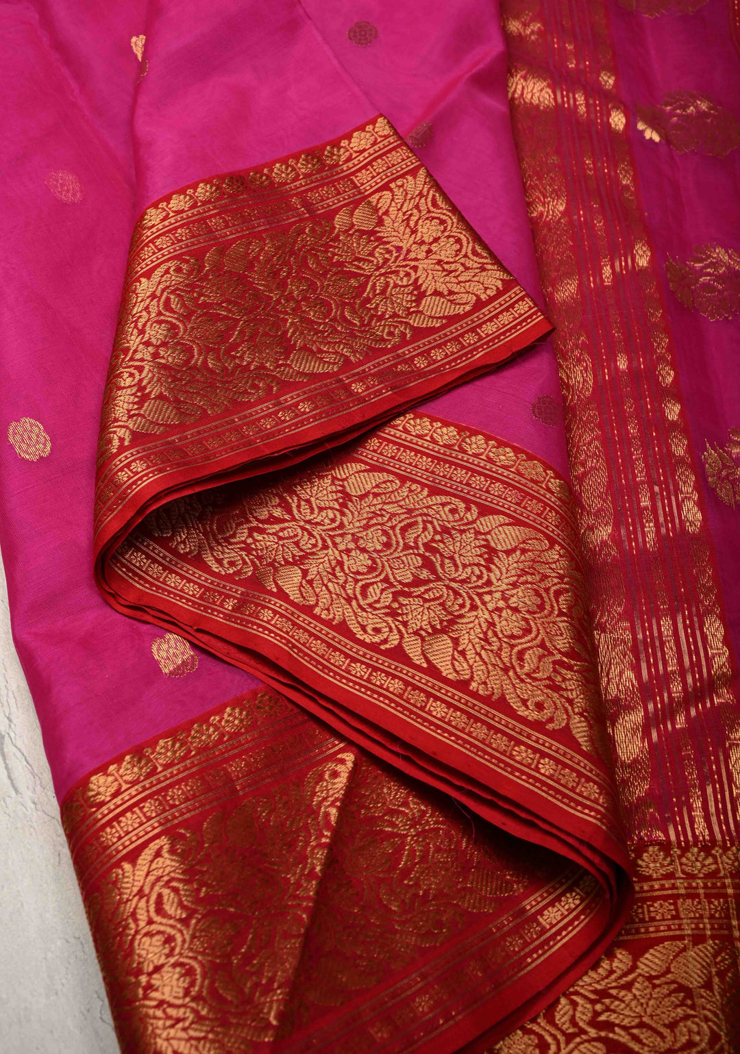 Chanderi Silk Saree in Red with Zari Buttas and Contrast Zari Borders (Copy)