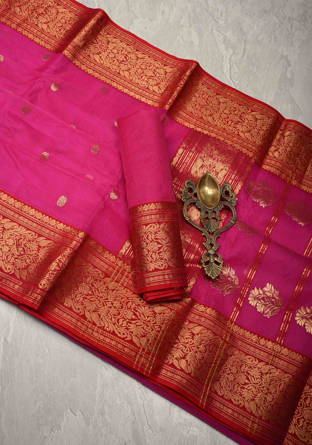 Chanderi Silk Saree in Red with Zari Buttas and Contrast Zari Borders (Copy)