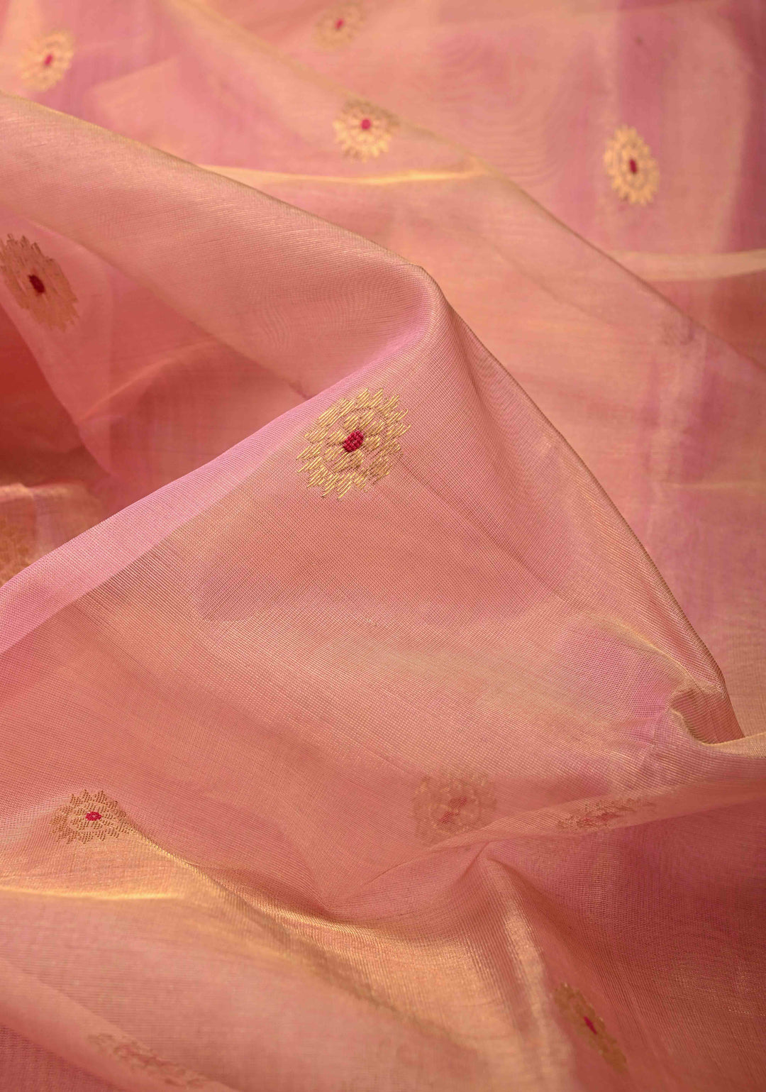 Pink Dual tone Tissue Chanderi Silk Saree with Meenakari Floral Buttas and Contrast Zari Borders | SHOBITAM