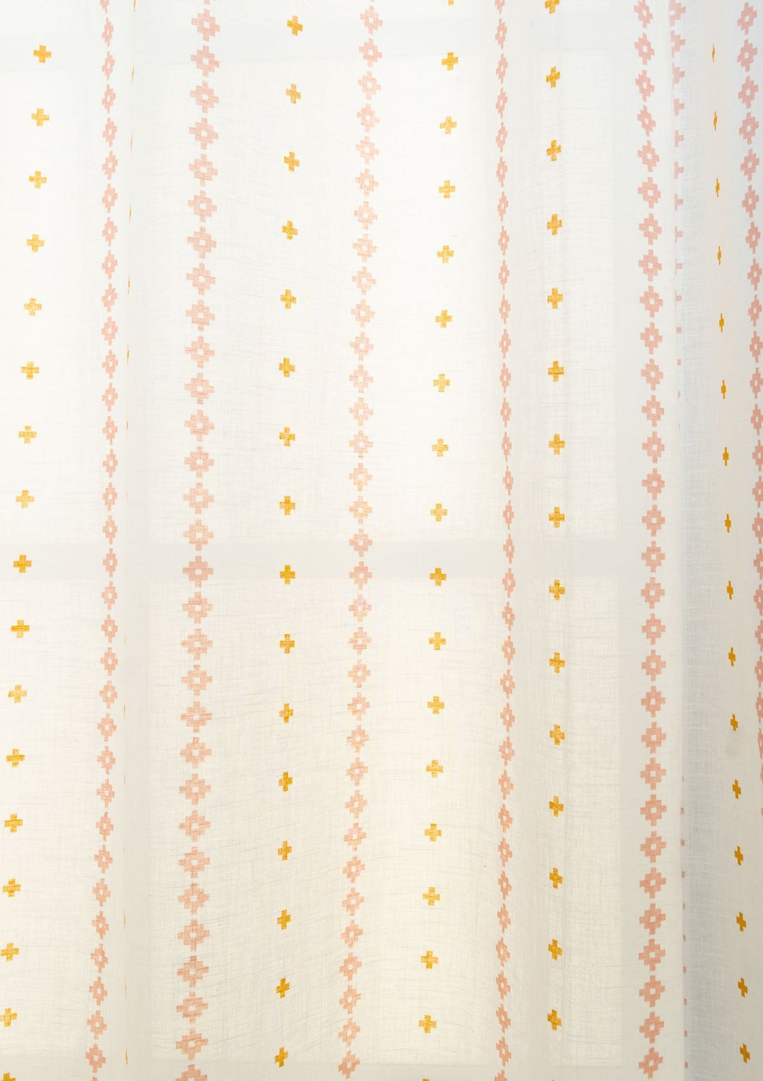 Mallige geometric minimal 100% cotton sheer curtain for living room - Light filtering - Rust and Mustard - Single Piece | SHOBITAM