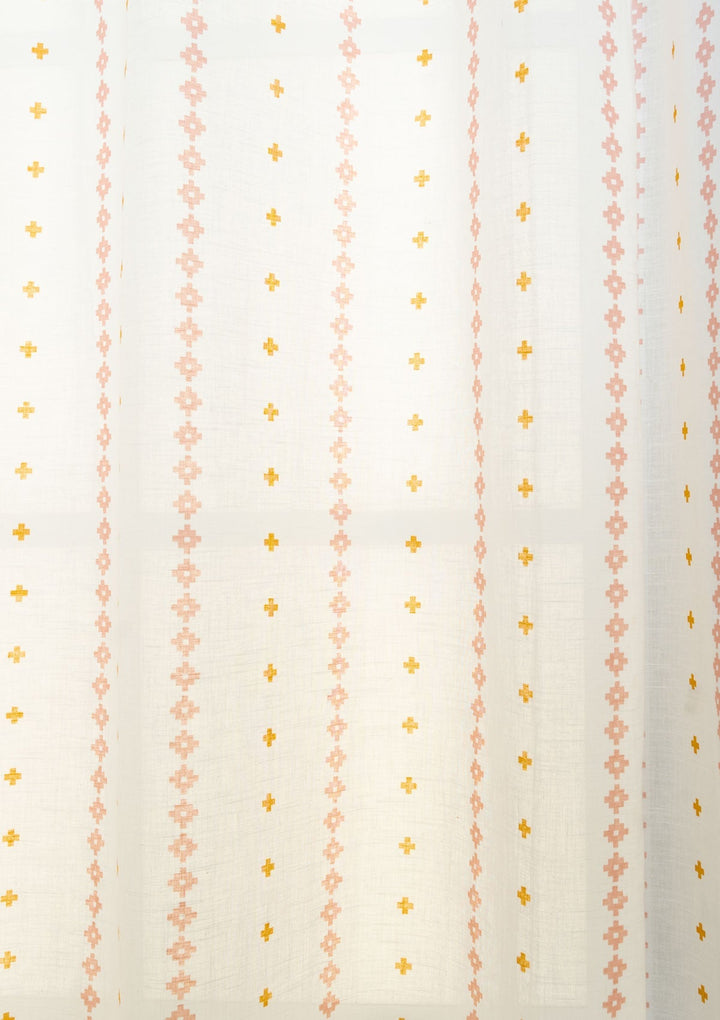 Mallige geometric minimal 100% cotton sheer curtain for living room - Light filtering - Rust and Mustard - Single Piece | SHOBITAM