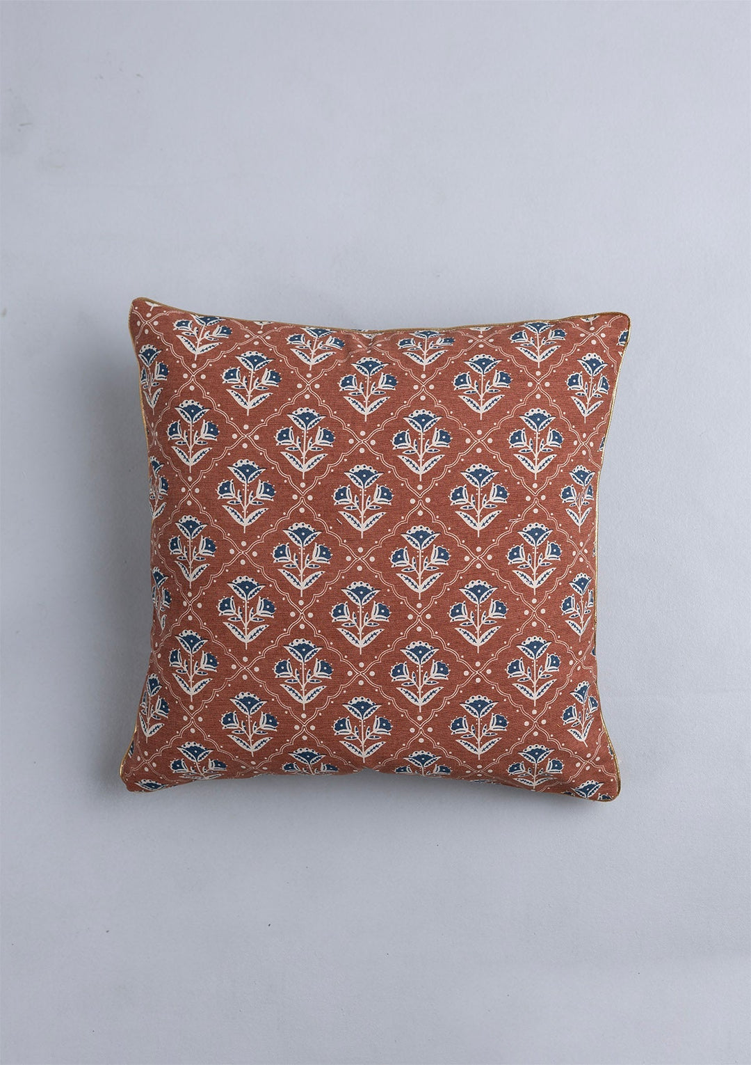 Mani Printed Indigo & Red Cushion Cover for Sofa – 100% Cotton, 16"x 16" | SHOBITAM